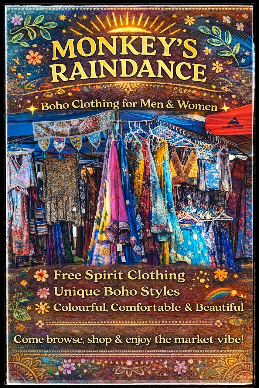 Monkey's Raindance colourful boho clothing stall